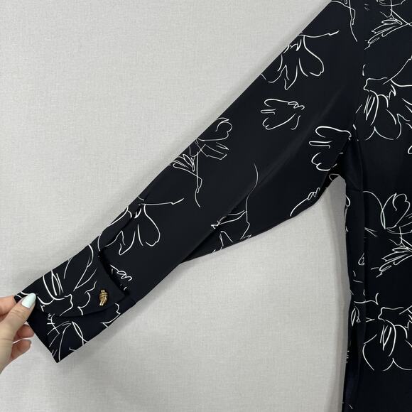Petite Studio NYC Shirt Womens Large Black Abstract Floral Blouse Academia Prep - Picture 3 of 13
